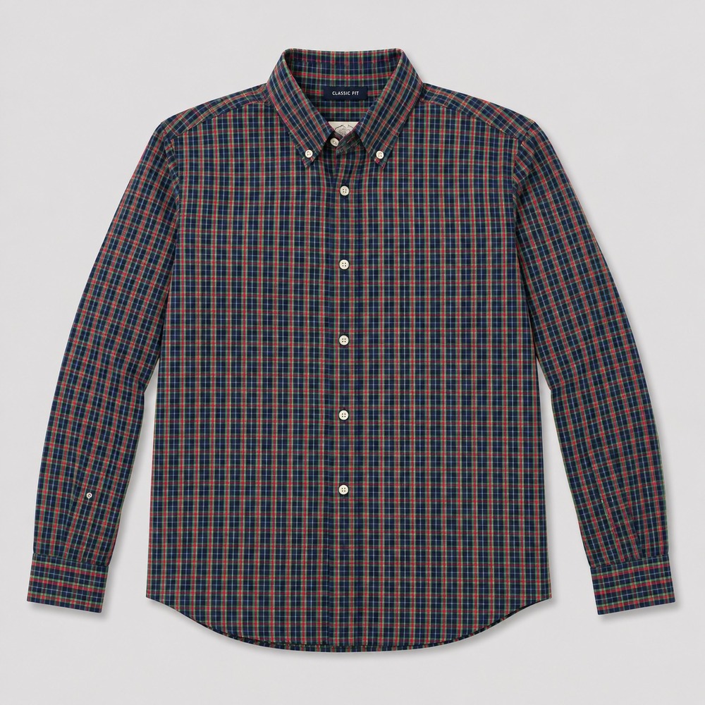 St John's Bay Mens L Classic Fit Plaid Button Up Shirt Green Red Cotton
